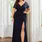 Plus Size Front Slit Short Sleeve With Sequin Mother of the Bride Dresses