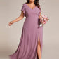 Plus Size Split Ruffles Sleeves with Bowknot Double V-neck Chiffon Bridesmaid Dress