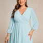 Plus Size Chiffon A-Line 3/4 Sleeves Asymmetrical Hem Wedding Guest Dress