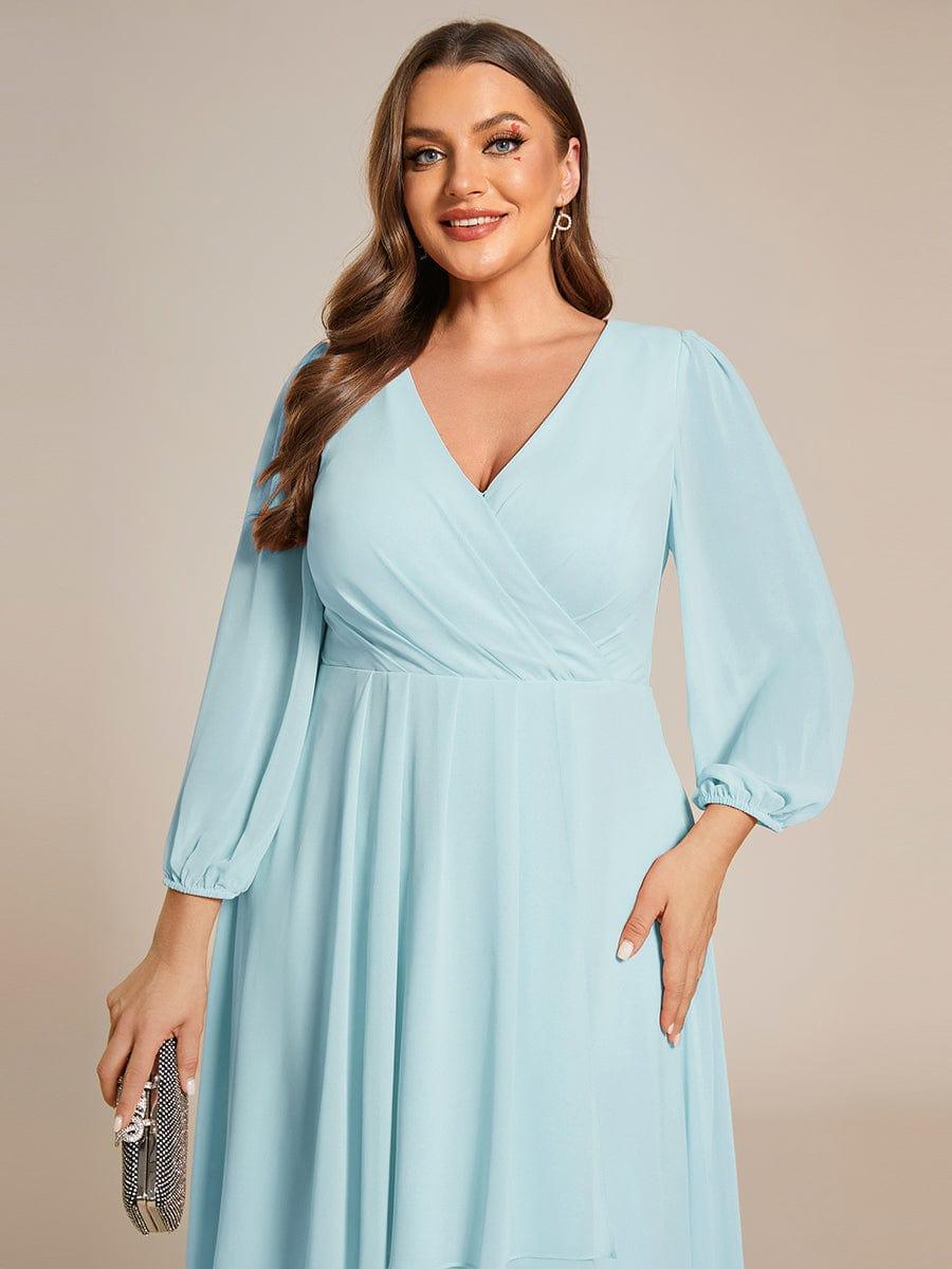 Plus Size Chiffon A-Line 3/4 Sleeves Asymmetrical Hem Wedding Guest Dress