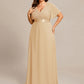 Plus Size Empire Waist V Back Bridesmaid Dress with Short Sleeves
