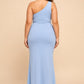 Plus Size One Shoulder Maxi Bridesmaid Dress with Fan Pleats and Elegant Fit