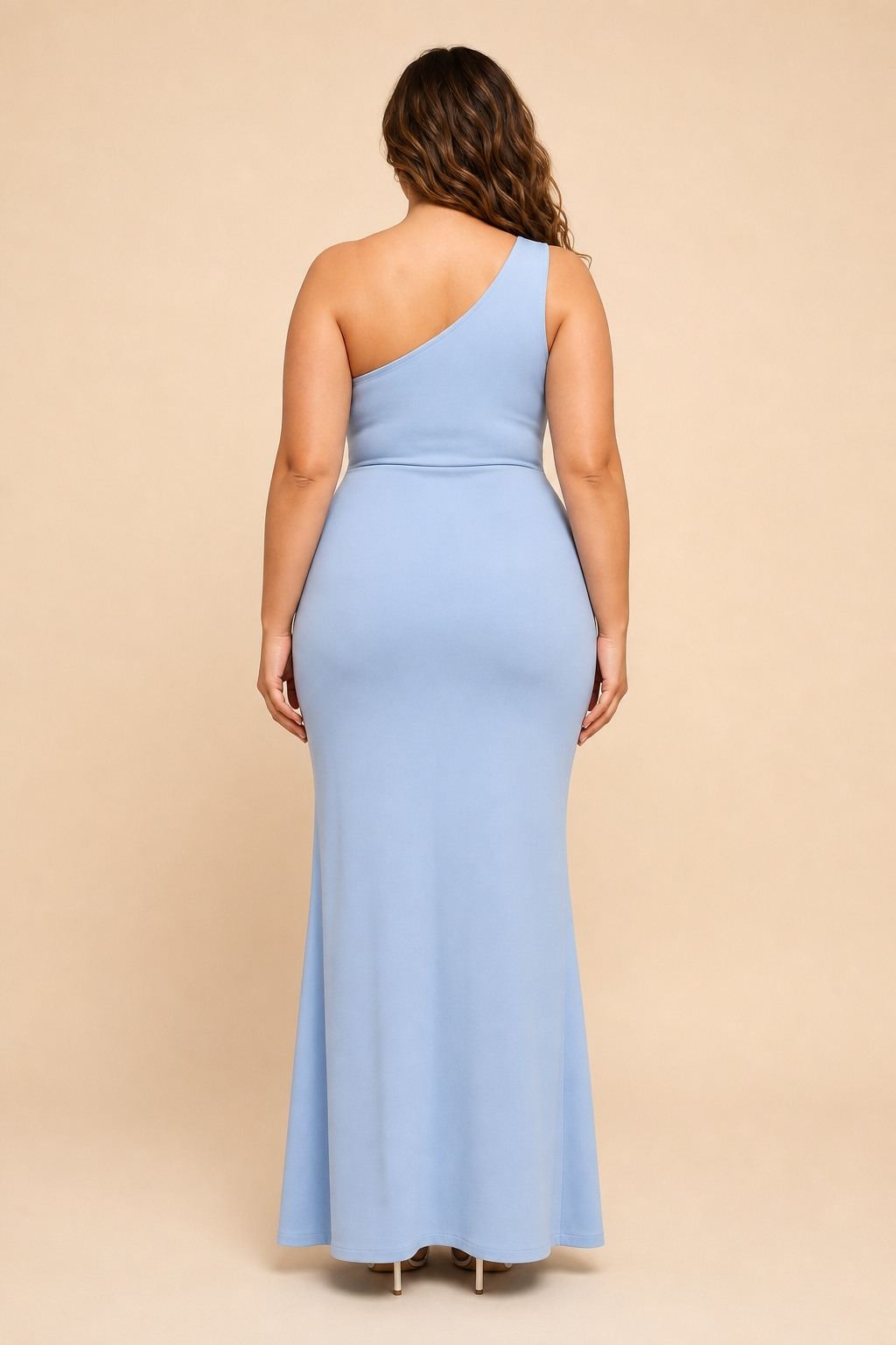 Plus Size One Shoulder Maxi Bridesmaid Dress with Fan Pleats and Elegant Fit