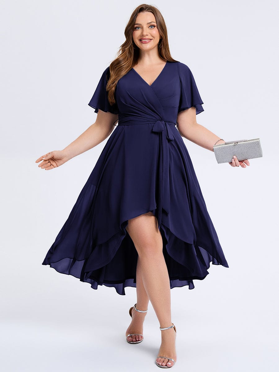 Plus Size Tie Knot Chiffon Wedding Guest Dress