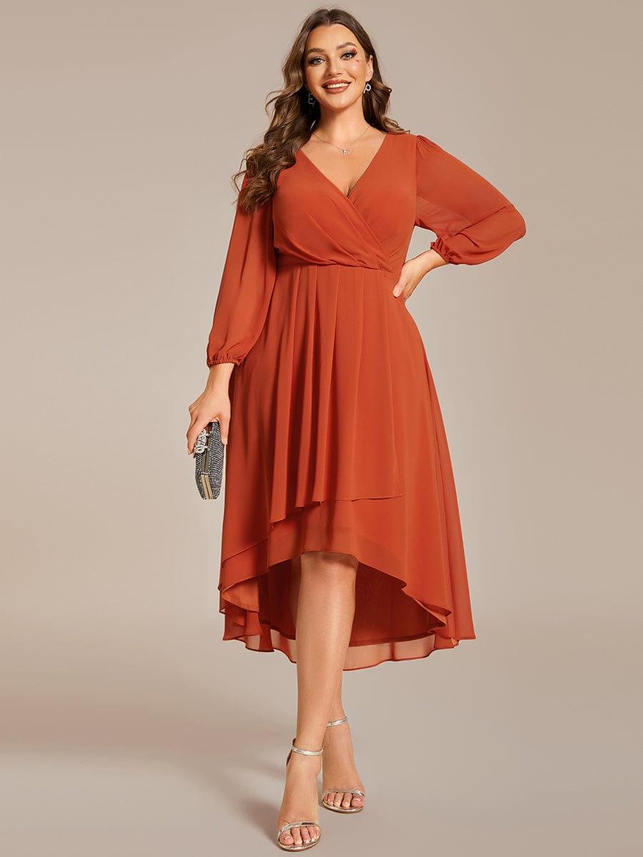 Plus Size Chiffon A-Line 3/4 Sleeves Asymmetrical Hem Wedding Guest Dress