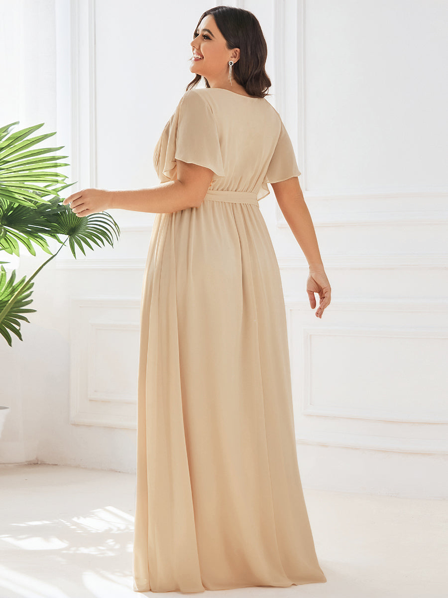 Plus Size Pleated Tie-Waist Chiffon Bridesmaid Dress