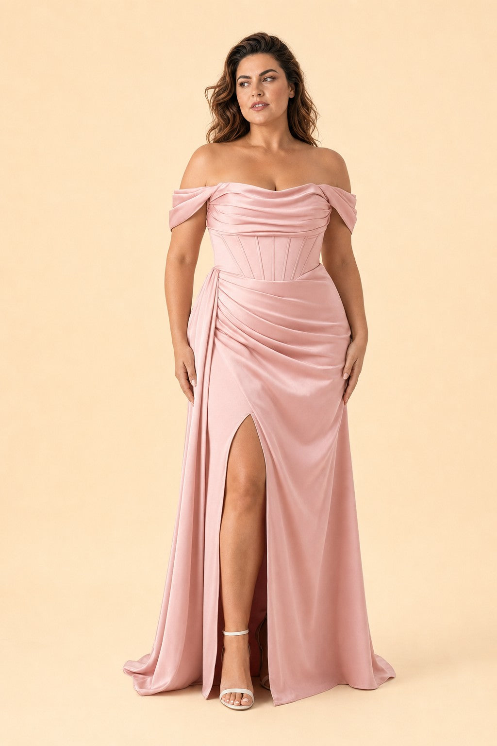 Plus Size Mermaid Bridesmaid Dress with Corset Bodice and Slit