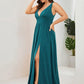 Plus Size Sleeveless V-Neck Empire Waist High Slit Floor-Length Evening Dress