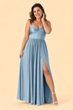 Ruched Satin Bridesmaid Dress with Open Back and Side Slit