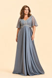 Romantic Lace Satin A-Line Bridesmaid Dress for Wedding Guest Evening Events Formal Gown