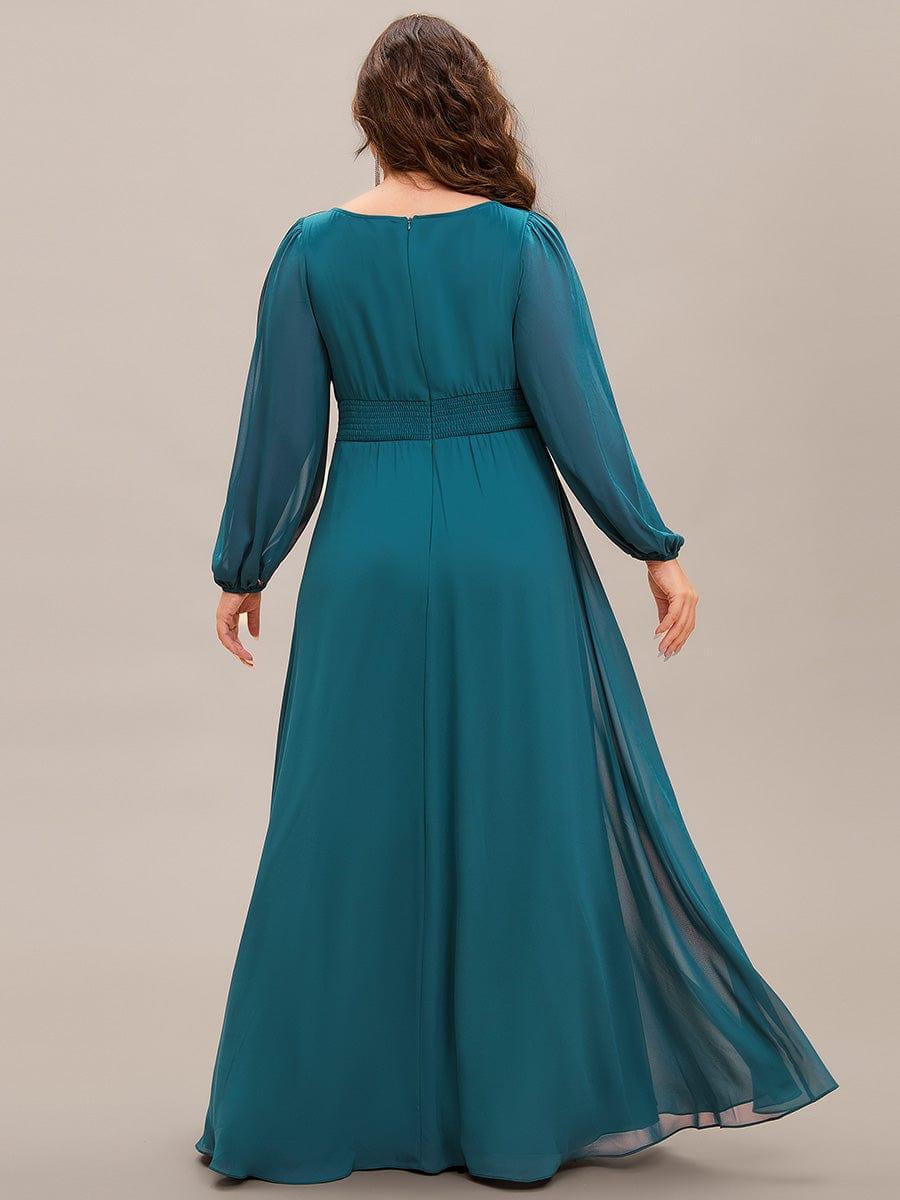 Plus Size See-Through Puff Sleeve Chiffon Mother Dress