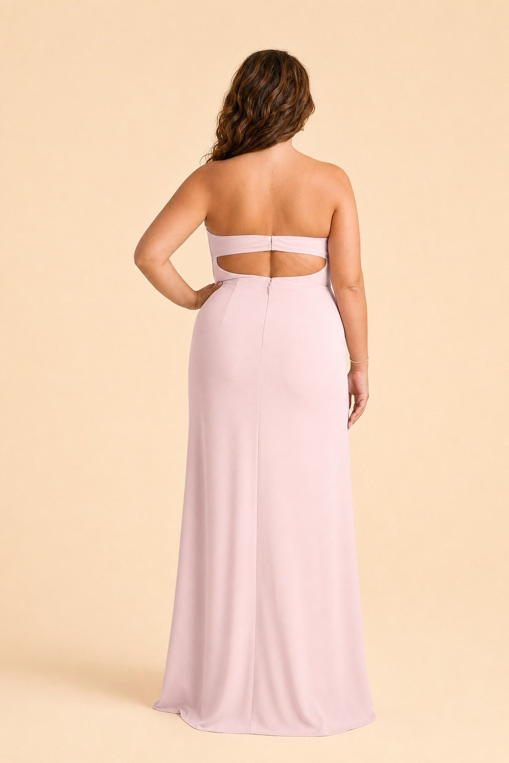 Plus Size Strapless Chiffon Bridesmaid Dress with Detachable Straps and Slit