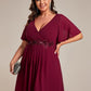 Plus Size Elegant Short Sleeves V-Neck Floral Applique Wedding Guest Dress