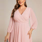 Plus Size Chiffon A-Line 3/4 Sleeves Asymmetrical Hem Wedding Guest Dress