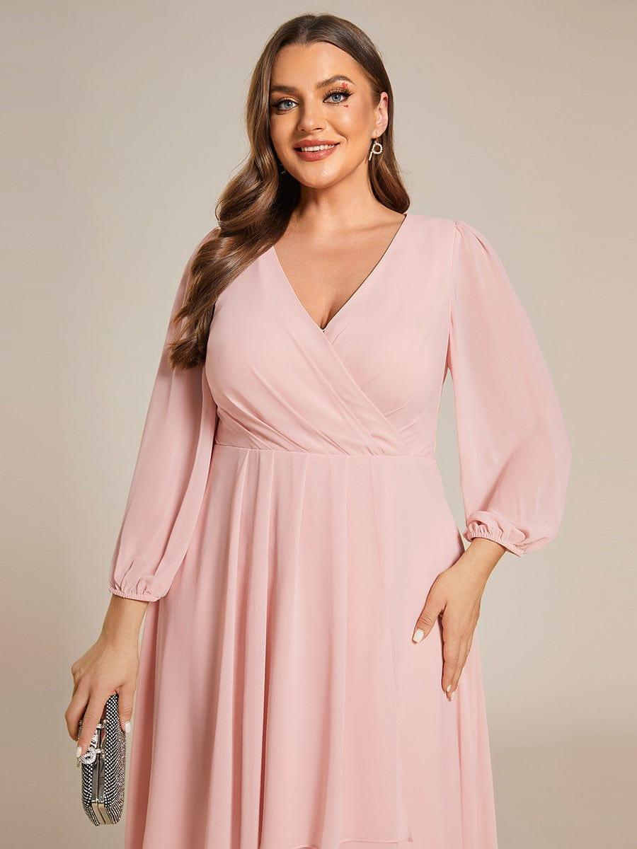 Plus Size Chiffon A-Line 3/4 Sleeves Asymmetrical Hem Wedding Guest Dress