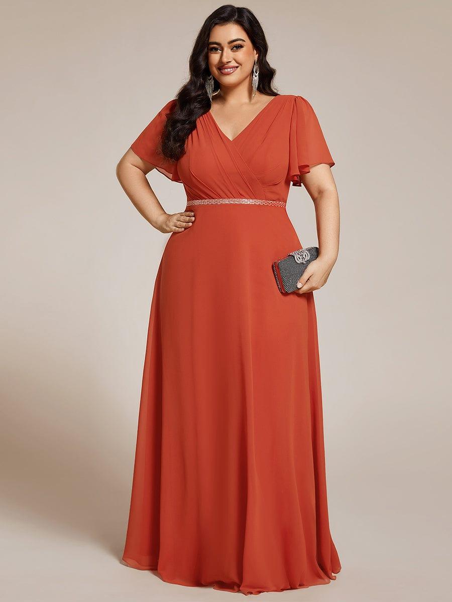 Plus Size Pleated A-Line Shiny Belt Chiffon Formal Evening Dress