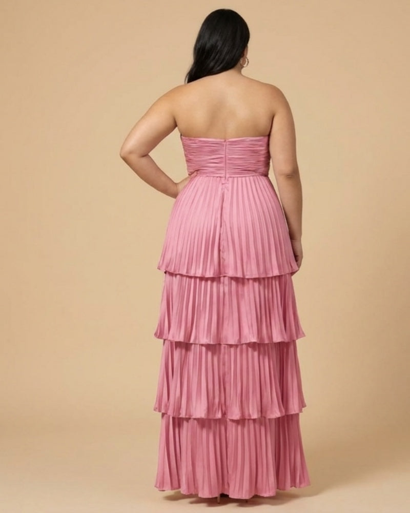 Chantarae Soft Satin Ruffled A-Line Plus Size Bridesmaid Dress for Wedding Parties - N0382