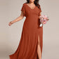 Plus Size Split Ruffles Sleeves with Bowknot Double V-neck Chiffon Bridesmaid Dress