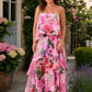 Romantic Floral A-Line Bridesmaid Dress with Flowing Tiered Skirt
