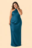 Elegant Plus Size Halter Neck Stretch Satin Bridesmaid Dress