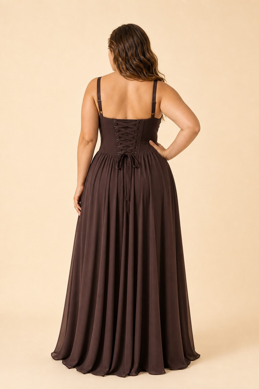 Elegant A Line Chiffon Gown with Adjustable Lace Up Corset Back