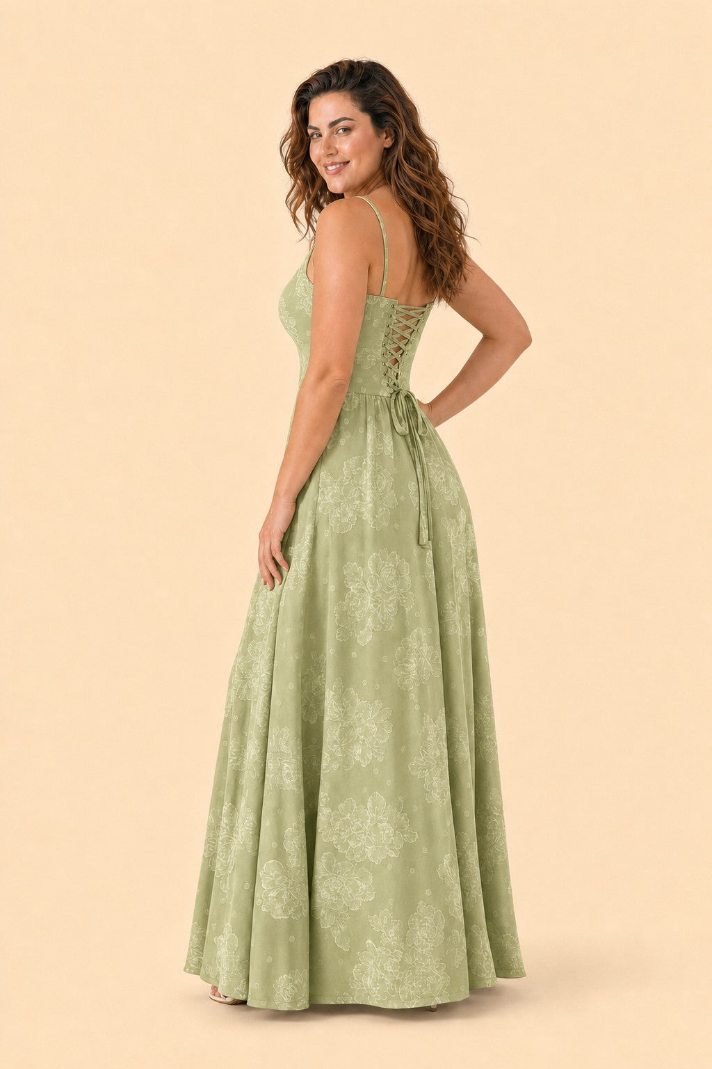 Plus Size Floral Burnout Bridesmaid Dress with Removable Straps and Lace Up Back
