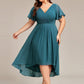 Plus Size Double V-Neck Ruffles Sleeve Chiffon Midi Wedding Guest Dress