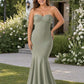 Plus Size Strapless Bridesmaid Dress with Bow Back and Chapel Train