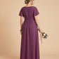 Petaline Plus Size Chiffon A-Line Bridesmaid Gown with Short Flutter Sleeves N0326