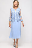 Plus Attached Jacket Dress With Illusion Sleeves & Scallop Detail