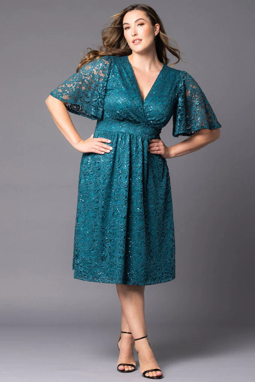 Starry Sequined Lace Cocktail Dress