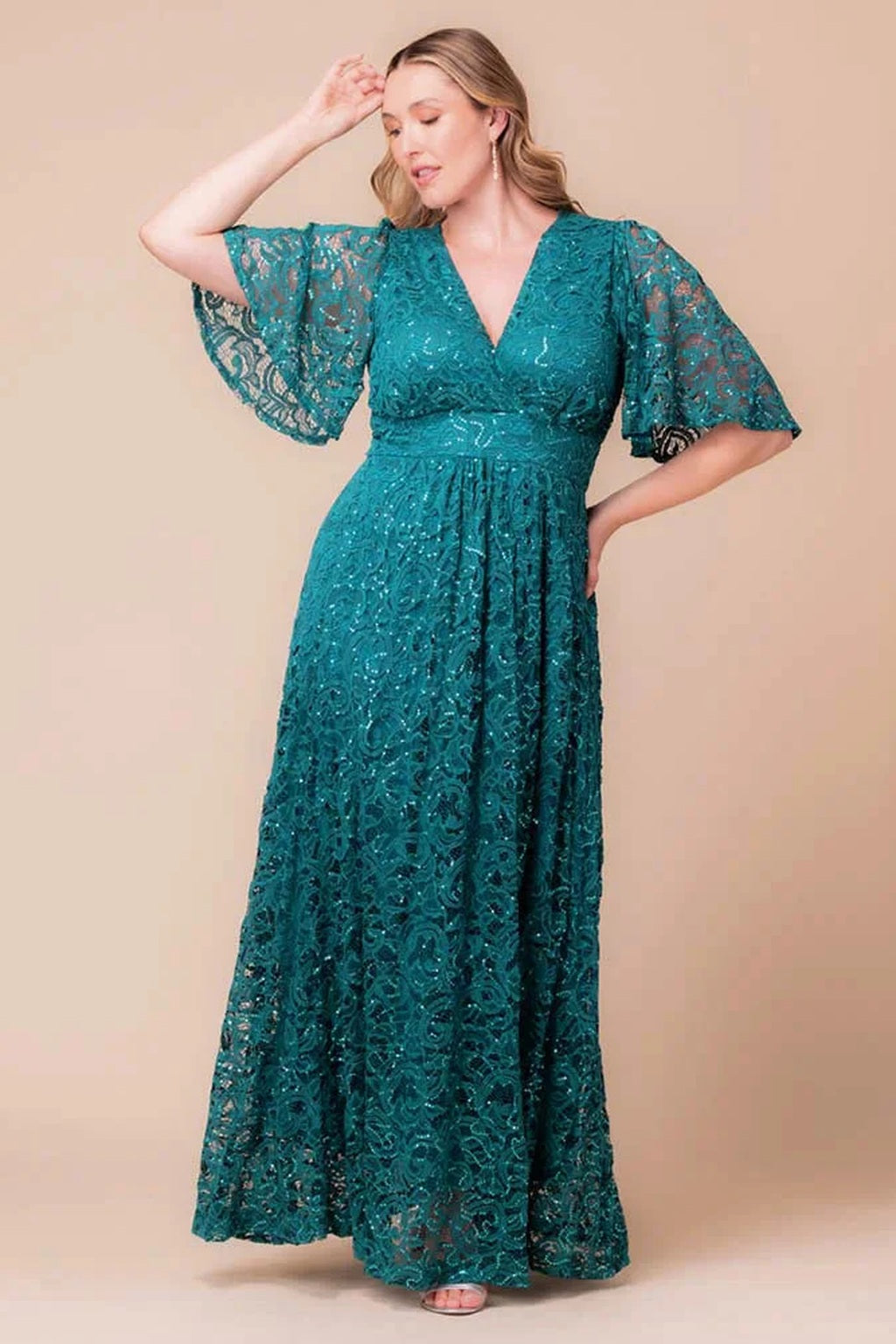Luminous Sequin Lace Long Gown