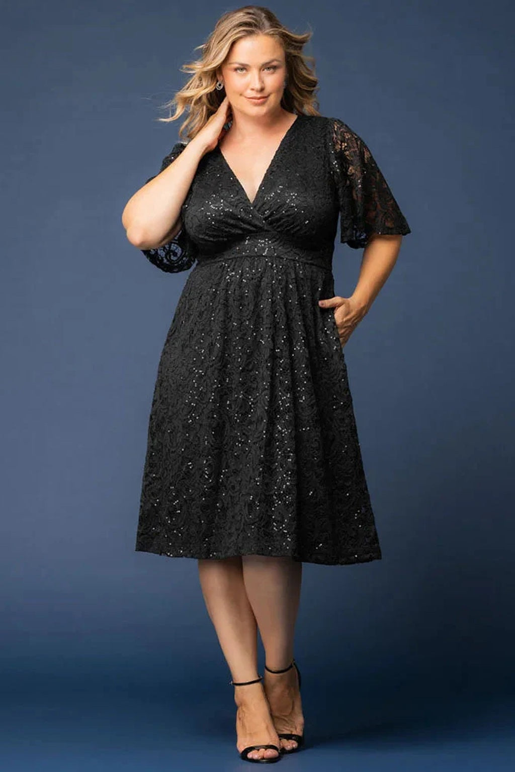 Starry Sequined Lace Cocktail Dress