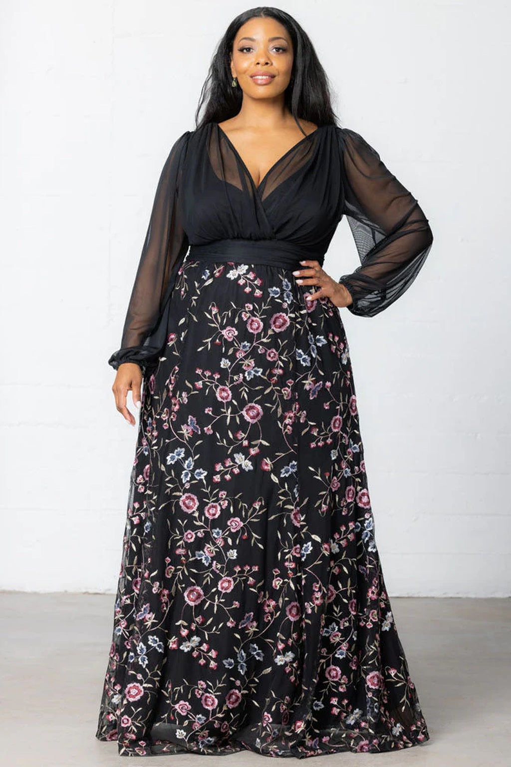 Isabella Embroidered Mesh Gown