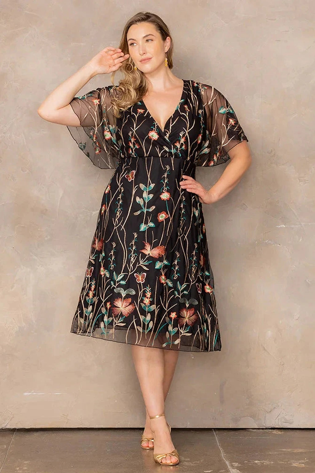 Sonnet Embroidered Midi Cocktail Dress