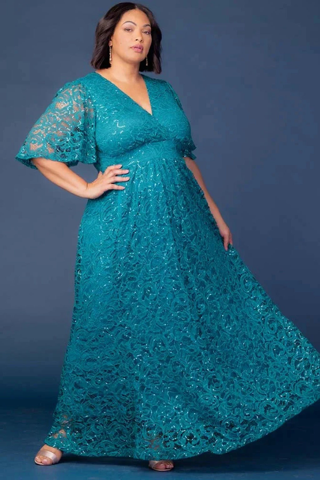 Luminous Sequin Lace Long Gown