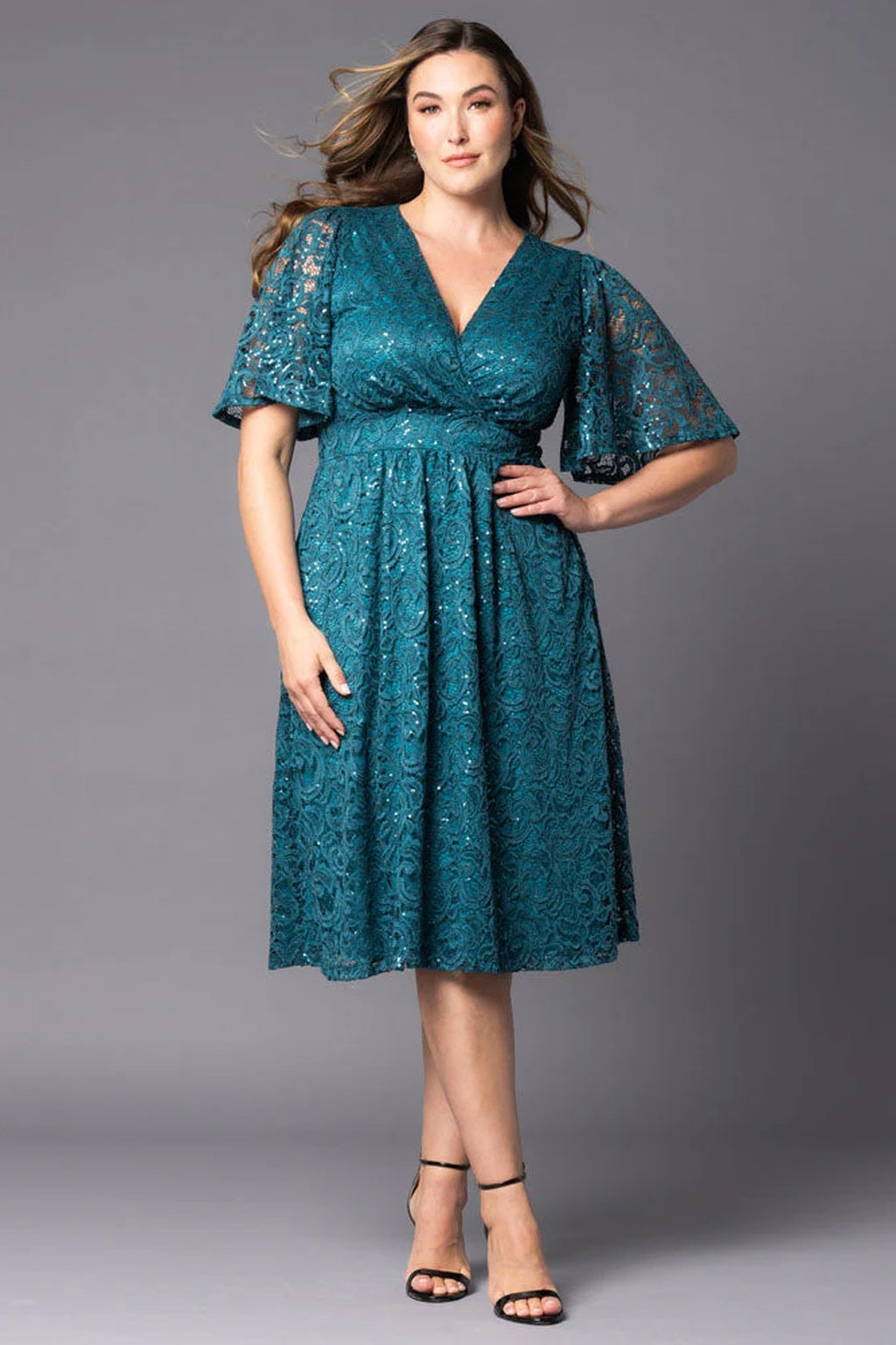 Starry Sequined Lace Cocktail Dress