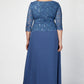 Plus Lace & Chiffon Gown with Scallop Edge Detail