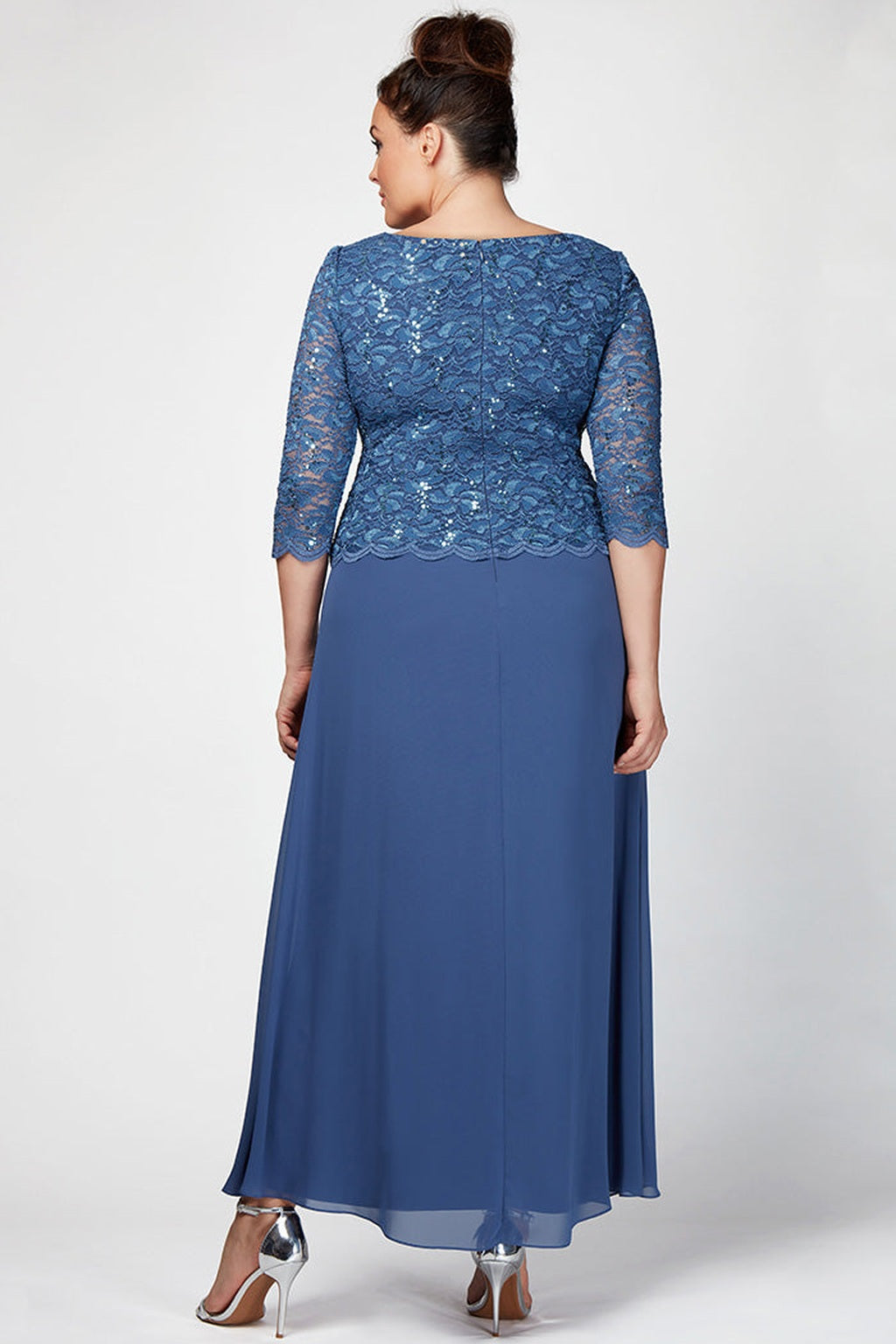 Plus Lace & Chiffon Gown with Scallop Edge Detail