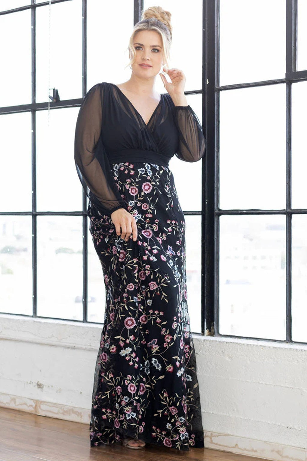 Isabella Embroidered Mesh Gown