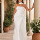 Elegant Plus Size Bridal Gown with Asymmetrical Draping Corset Boning Scarf Accent and Open Back