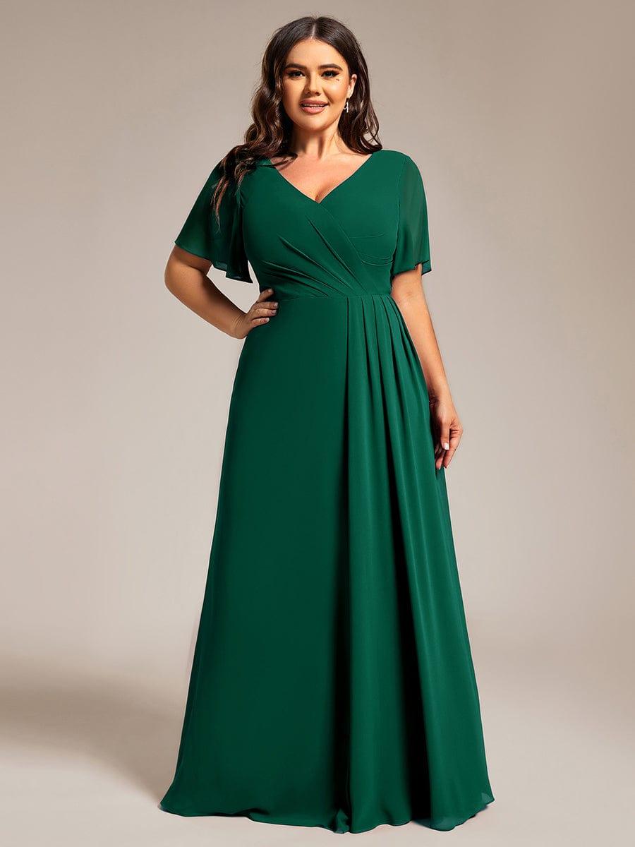 Plus Size High Slit V-Neck Empire Waist Chiffon Bridesmaid Dress