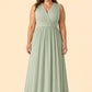 Elegant Plus Size Bridesmaid Dress with Lace Panel Back and Soft Pleats