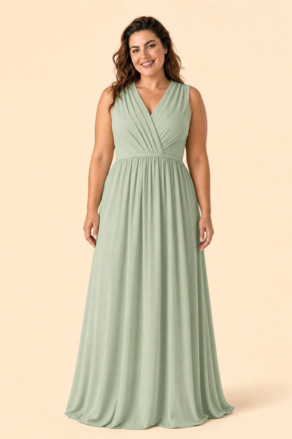 Elegant Plus Size Bridesmaid Dress with Lace Panel Back and Soft Pleats