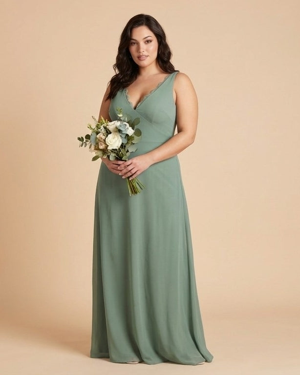 Silvarelle Elegant Plus Size Sheath Bridesmaid Dress with Chiffon for Wedding Party -N0363