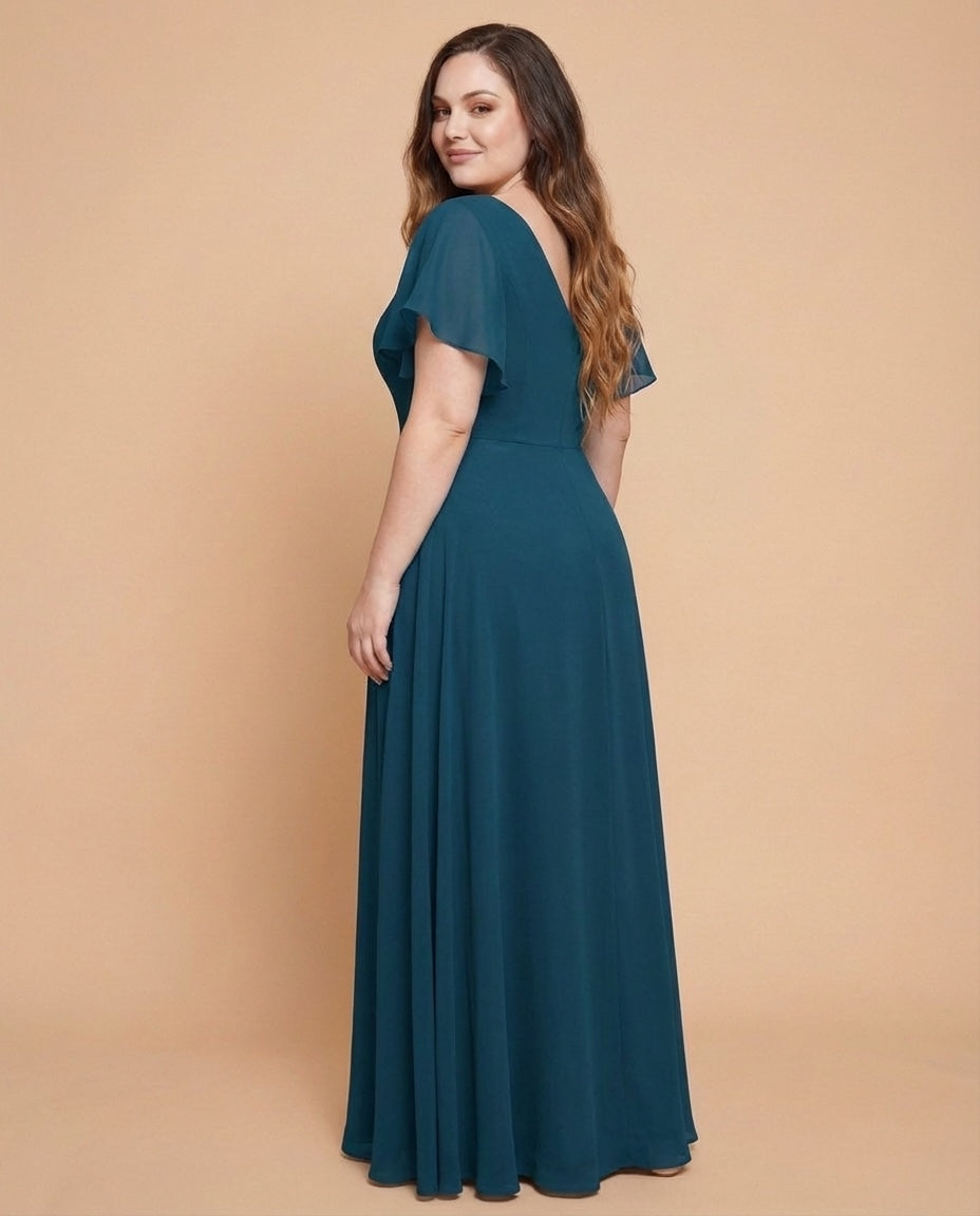 Avenleigh Elegant Plus Size Chiffon A-Line Bridesmaid Gown Flowy Skirt - N0335