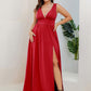 Plus Size Sleeveless V-Neck Empire Waist High Slit Floor-Length Evening Dress