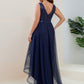 Plus Size Sequin High-Low Deep V Neck Tulle Evening Dresses