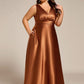 Plus Size Satin Empire Waist Maxi Bridesmaid Dress with Pockets