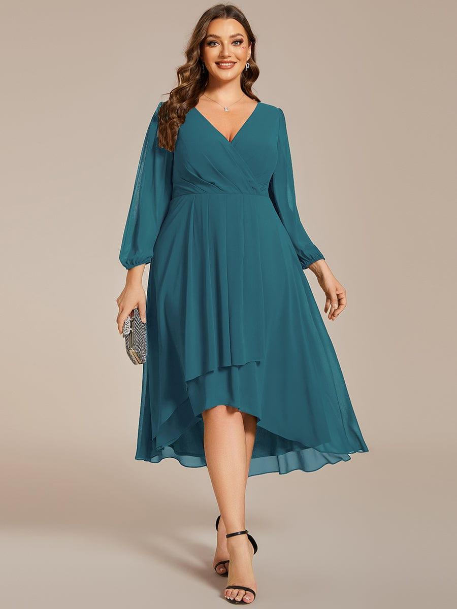 Plus Size Chiffon A-Line 3/4 Sleeves Asymmetrical Hem Wedding Guest Dress